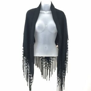 Black Fringe Collection XIIX Boho Fish Net Crochet Square Scarf Cape 47” X 47”